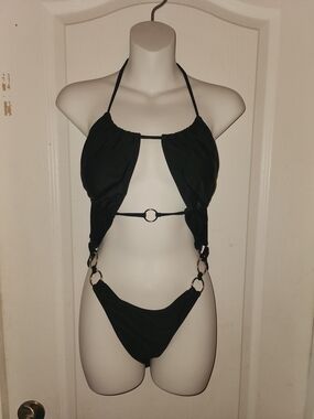 Black Halter Ring-Detail Monokini